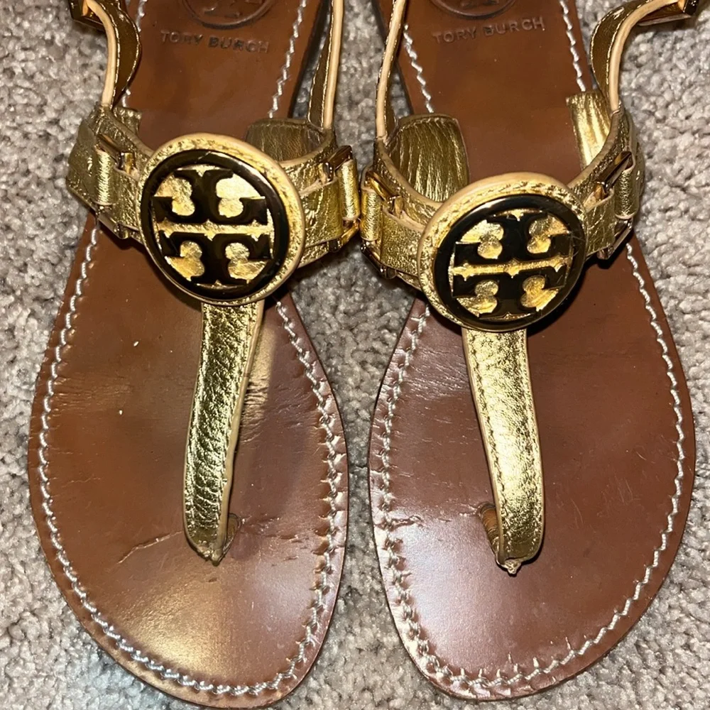 Tory Burch Gold Flat Sandals - Picture 2 of 6